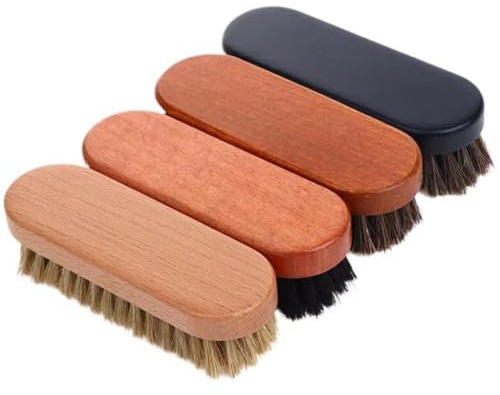 Casiler 4pcs Shoe Brush, Shoe Polish Brushes Leather Shine Brush Cleaning Brushes with Wooden Handle for Boots Shoes Sofas Bags
