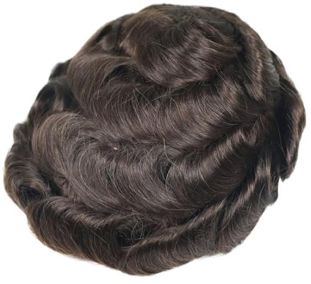 QRSTUVXZY Echthaar Toupet für Männer 0.08mm Thin Skin Toupee Hair for Men, 8x10 Inch Mens Hair Piece Male Wig, V-Looped No Knots Mens Wigs Herren-Toupet(Chocolate Brown)