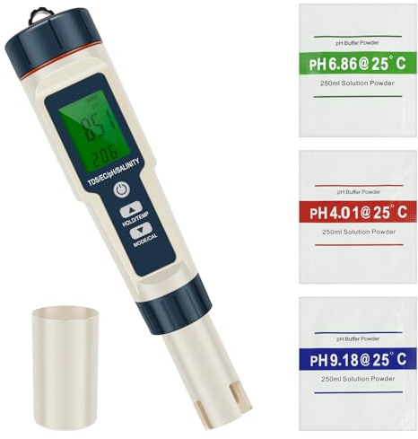 Jokapy PH Wert Messgerä, 5 in 1 PH Messgerät Wasser für TDS EC Temperatur Salzmessgerät, EC Messgerät mit Hintergrundbeleuchtung Wasserqualität Tester für Trinkwasser Pool Aquarium Schwimmbad Teich