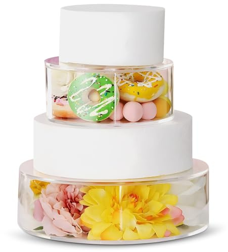 PCXWTLN Acrylic Fillable Cake Stand, 2Pcs Clear Display Riser, Stackable Acrylic Display Stand for Wedding Party Birthday Decoration, Cake Stands Fill with Flowers Lights Candy