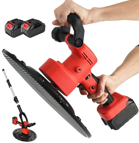 XHSMYXGS Handheld Wall Smoothing Polishing Machine, Electric Wall Plastering Machine, Concrete Floor troweling machine, Masons Plastering Trowel Tool, 6 Speed Regulation (2Battery)