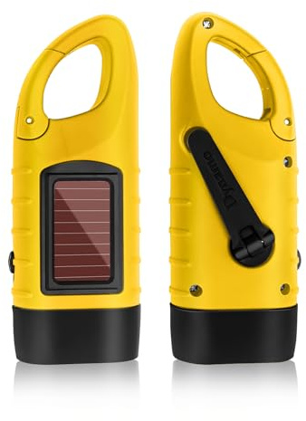 KUKUPOW Torcia Dinamo a Manovella, Lampada Dinamo, Dotato di Batteria Ricaricabile a Energia Solare, Ricaricabile Manualmente, per Campeggio Ciclismo Trekking Caccia Attività all'Aperta, Giallo