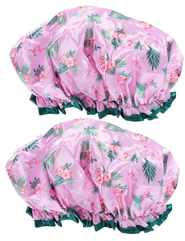 DEARMAMY 2pcs Hair Cap Double Layer Reusable Shower Caps for Bathing for Swimming Pool Night Sleeping Protects Hair