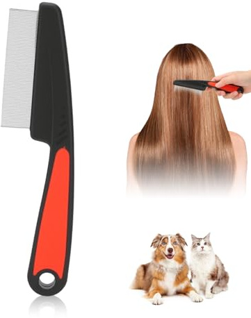 Pettine Professionale per Pidocchi e Lendini in Acciaio Inossidabile, per Bambini, Adulti e Animali Domestici - Design Ergonomico Antiscivolo con Denti Fini