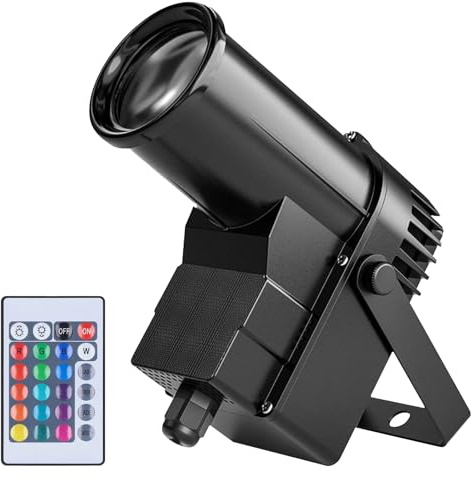 Pinspot LED Licht, 3-in-1 LED Pinspot Punktstrahler, 15W RGBW Discokugel Spiegelkugel Licht mit Fernbedienung, Mini Spot Bühnenlicht für Partys, DJ-Disco, Club, Bar, Hochzeit
