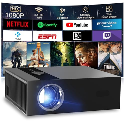 Teuyau Smart projektor 8 K[Kompatibel med Netflix] 30 000 lumen autofokus/bil trapetskorrigering, projektor, WiFi6 Bluetooth-projektor, 8K hemmabio, utomhusvideo-projektor med 360° vridbart stativ