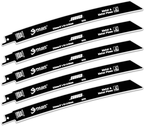 PAYA TOOLS Curved Edge Heavy Metal Cutting 9 Inch 14TPI Reciprocating Saw Blade,Bi-Metal Cobalt Sabre Saw Blades for Pipe, Rebar (5-Pack)
