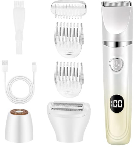 AYBUY Rasoir Electrique Femme, Tondeuse Femme Intime Tout-En-Un, 3 en 1 Rasoir Electrique, Étanche, Écran LED, pour Visage, Maillot, Aisselles, Jambes (Orange)