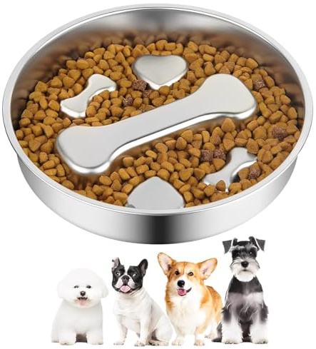 LEPGUYO Ciotola Per Cani Acciaio Inox 22cm Forma Ossea, Anti-Ingozzamento Antiscivolo Doppio Lato, Lavabile Lavastoviglie Cani Piccoli-Medi
