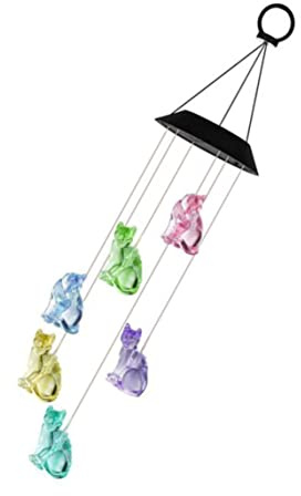 Uanqfegy Carillons éoliens solaires LED pour Chat, lumière Suspendue à Couleur Changeante pour décoration de Jardin et d'extérieur