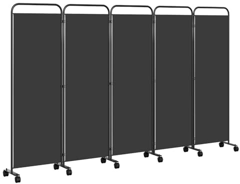 ISOISL Paravent, rumsavdelare vikbara på hjul 5 delar, 284 x 181 cm, väderbeständig paravent för kontor, trädgård, balkong, terrass, inomhus (antracit)