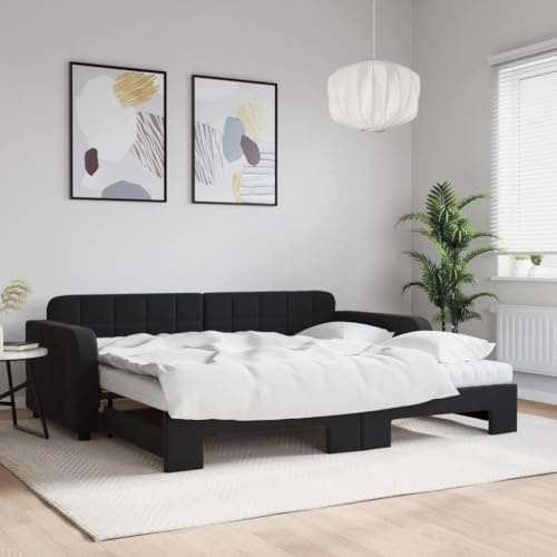 Frdhee Schlafzimmermöbel Doppelbetten,Tagesbett Ausziehbar mit Matratzen Schwarz 90x200 cm Samt für Kleine Räume