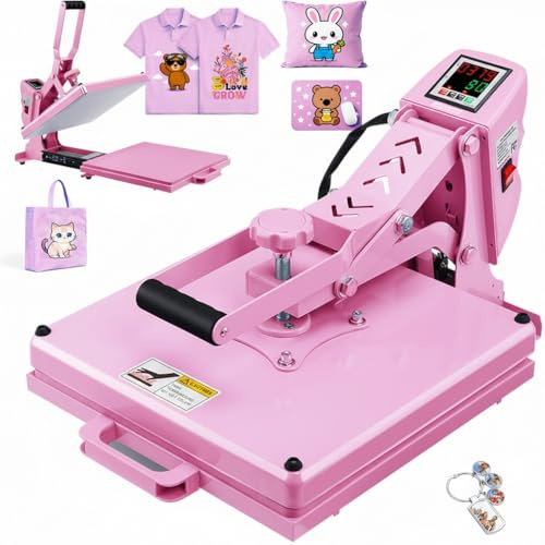 38 x 38 skjututdrag, varmpress, platt värmepress för t-shirts, överföringspress, industriell digital sublimeringsmaskin för sublimering av T-shirts för gör-det-själv (rosa)