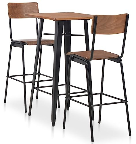 RCODSSK Juego de 3 barras de acero y madera con tablero de pino y patas con recubrimiento en polvo en color marrón y negro