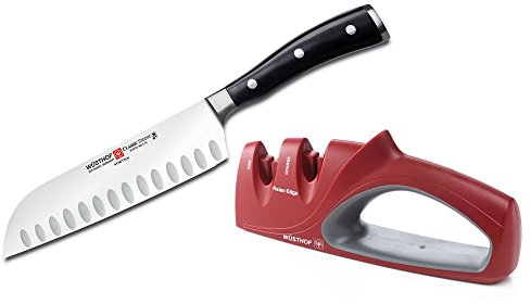 Wusthof Classic IKON Santoku mit 2-stufigem asiatischem Messerschärfer, 17,8 cm