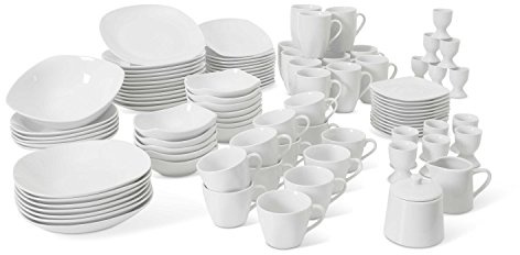 CreaTable, 13779 Série Square Weiss Service de table 100 pièces pour 12 personnes, en porcelaine, passe au lave-vaisselle et au micro-ondes, production de qualité