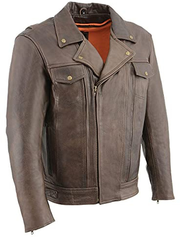 Milwaukee Leather MLM1522 Mens Retro Brown Leather Motorcycle Jacket with Gun Pockets - X-Large