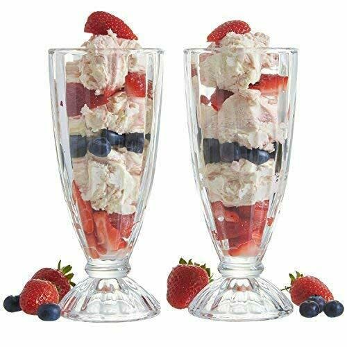 Vintage Gourmet (TM) Tall American Retro Style Soda Fountain Ice Cream Knickerbocker Glory Dessert Sundae Milkshake Glasses 340 millilitres, Set of 6