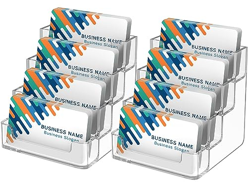 MaxGear Clear Business Card Holder, Acrylic Business Card Stand for Desk with 4 Tier, Clear Plastic Cards Display Holder for Exhibition, Home and Office, 320 Cards Capacity, 4 Pocket, 2 Pack