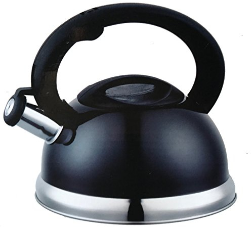 3L Whistling Kettles for Hob Gas Induction Electric Tea Kettle Non Drip Stainless Steel - Red, Silver and Black (Black)