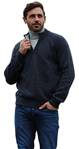 Aran Woollen Mills Merino Wool Irish Ribbed Troyer Half Zip Sweater (Small)