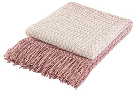 COASTLINE Couverture décorative en tricot rose ombré, douce et confortable comme du cachemire, motif délicat avec franges, 127 x 152 cm