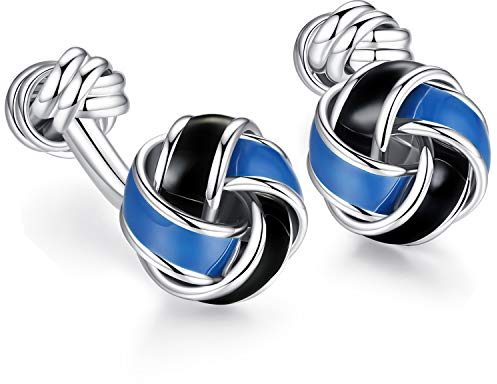 HONEY BEAR Herren Manschettenknöpfe Hochzeit Lieben Knoten Cufflinks Edelstahl,Schwarz,MEHRWEG (1 Paar Blau)