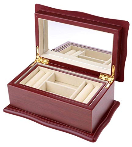 Backbayia 2 Strati Custodia per Gioielli in Legno Cofanetto Portagioie con Specchio per Anello Orecchini Collana Orologio
