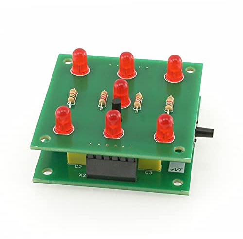 AVT1661 Elektronischer Würfel DIY Bausatz Spielwürfel mit 7 LEDs | Elektronik Lernkit zum Selberlöten mit Mikroschalter 6–9V DC 50x50 mm PCB für Brettspiele Schule Maker und Einsteiger