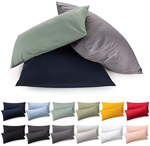 Blumtal Kissenbezug 40 x 80 cm (2er Set Kissenbezüge) - Anthrazit - 100% Baumwoll-Jersey, Oeko-Tex Zertifiziert, Kopfkissenbezug - Kissenhülle für Kissen 40x80 cm mit Reißverschluss