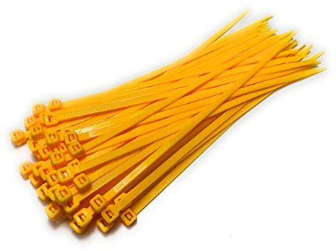 Cable Ties - 200mm x 4.8mm - 8 Premium Tie Wraps - Nylon Zip Ties (Yellow)