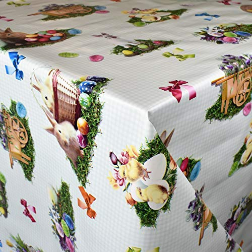 KEVKUS Wachstuch Tischdecke 150D Ostern Osterhase Ostereier mintgrün kariert wählbar in eckig rund oval (Rand: Borte (gehäkelte Bordüre), 100 x 140 cm eckig)