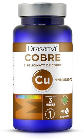 DRASANVI MINERAL BISGLICINATO DE COBRE - Relacionado con numerosas funciones esenciales - Mayor biodisponibilidad - VEGANO - SIN GLUTEN - 90 comprimidos