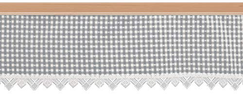 SeGaTeX home fashion Querbehang Leni grau-weiß Karierter Stoff/Kurzgardine mit kleinen Herzen im Landhaus-Stil/Reihband Oben, Besatz aus feiner Vogtländischer Spitze Höhe x Breite 27 x 206 cm