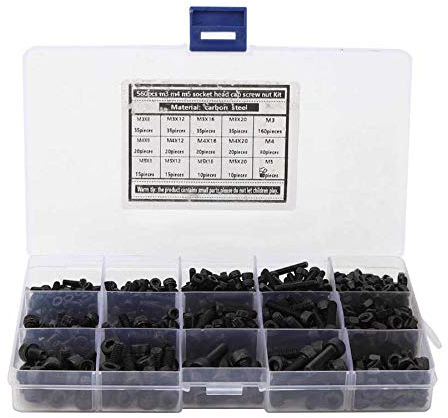 560Pcs M3 / M4 / M5 Kohlenstoffstahl Zylinderkopfschraube Innensechskantschraube Sechskantmutter Sortiment Kit Becherkopfschrauben
