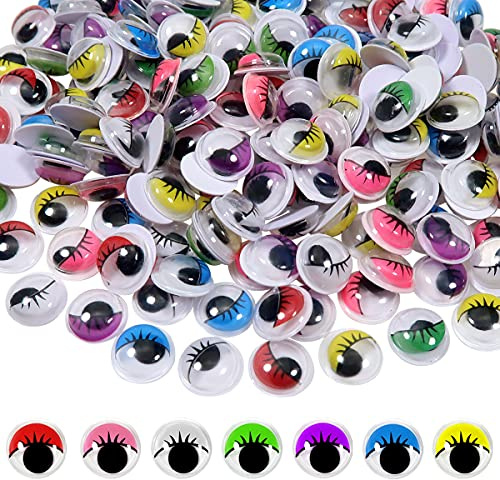 TOAOB 210pcs Plastic Googly Eyes with Eyelashes Wiggle Eyes Self Adhesive Assorted Colors 10mm Round Craft Sticker Eyes for DIY Arts Scrapbooking Decoration