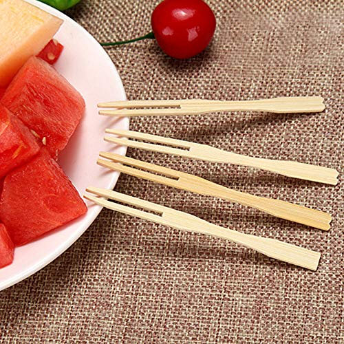 100pcs Disposable Bamboo Flat Head Fruit Checked Fruit Fork Cocktail Fork Party