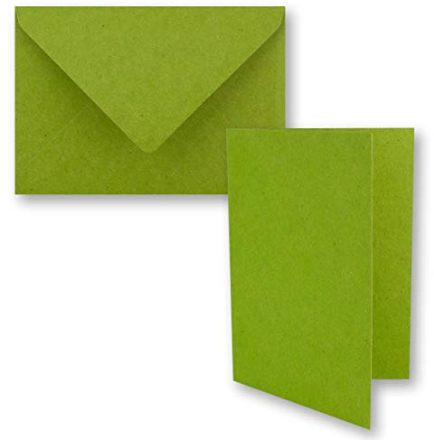 50x Vintage Kraftpapier Faltkarten SET - hellgrün (grün) - mit Umschlägen DIN B6-12 x 16,9 cm - blanko Recycling Klappkarten - GUSTAV NEUSER