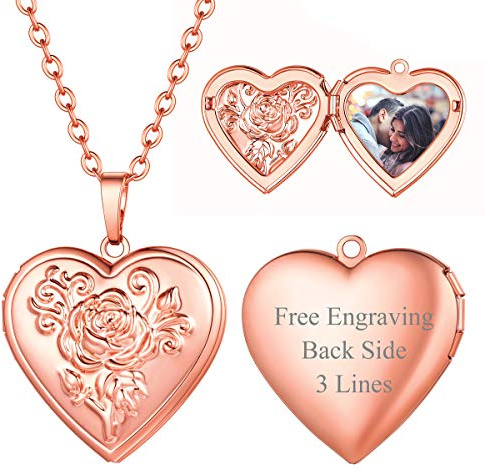 FOCALOOK Medaillon Kette mit Bild Personalisiert Kette Damen Herz Anhänger Halskette Medaillon zum Öffnen für Bilder Gold/Rosegold/Weißgold Amulett Locket Schmuck für Muttertag Valentinstag