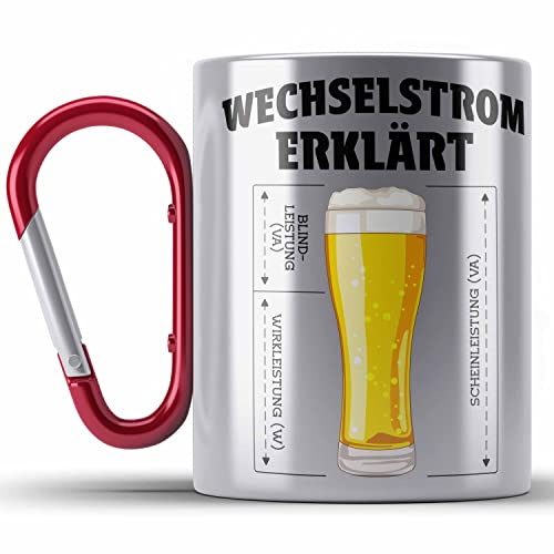 Trendation - Elektriker Edelstahl Tasse Karabiner Spruch Männer Geschenk Lustig Gadget Geschenke Kaffeebecher Edelstahl Tasse Karabinern (Rot)