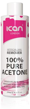 Ican London 100% Pure Acetone Nail Polish Remover UV GEL Soak Off 250ml clear