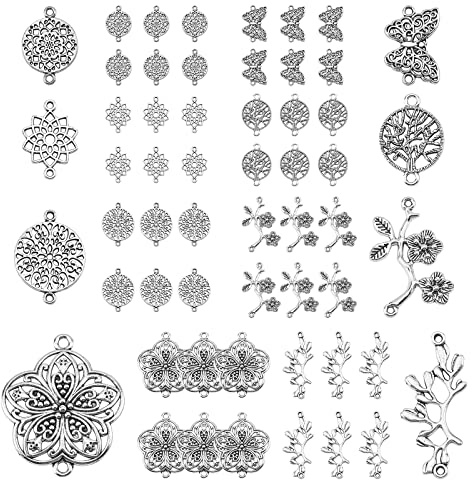 SUNNYCLUE 1 Scatola 64 Pezzi 8 Stili Farfalla Albero della Vita Connettore Ciondoli Risultati Chakra Fiore Forniture Artigianali per Gioielli Fai da Te Braccialetto Collana Orecchini Creazione