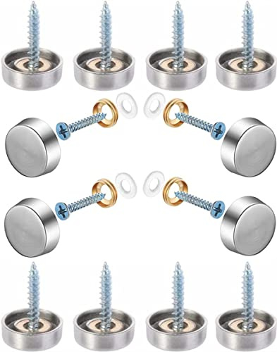 Mirror Screws Decorative Cap 16pcs Silver Color Cover 5/8(16mm) Stainless Steel Advertising Hardware Screw Cap Cover Nails Decorative Mirror Screw Fasteners