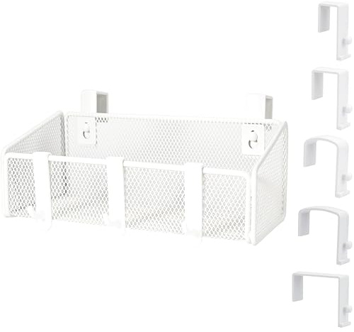 JDYOOMI Bedside Caddy Shelf Hanging Storage Basket for Bunk Bed and Office Cubical Walls,Baby Bed Rails,College Dorm Bed Organizer - 5 Pairs Sized Hooks-for Phone Glass Magazine Decor (White)