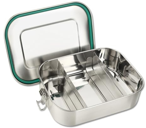 Schramm® Brotdose aus Edelstahl wählbar 800, 1200, 1400, 1700 oder 2200ml Lunchbox mit Fächern inkl. 2 Stück Trennwänden Metalldose mit Schnapverschluss, Größe:1400 ml