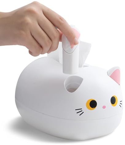 Cute Cat Tissue Box Cover, Cartoon Tissue Box Desktop Napkin Dispenser Box Cover Paper Holder Multifunction Facial Napkin Dispenser Holder for Kitchen Bathroom