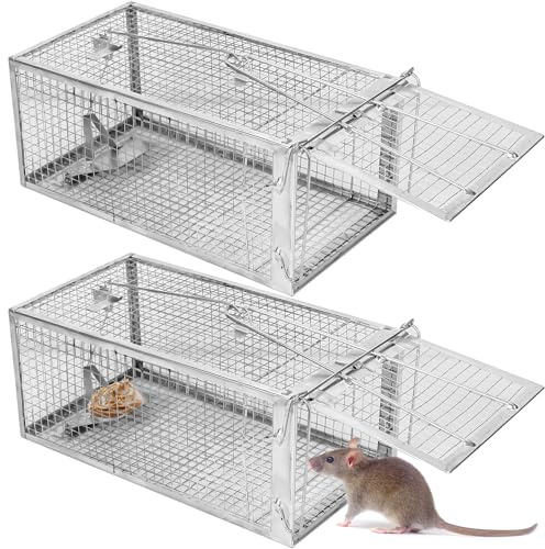 2-Pack Humane Rat Traps, Live Mouse Rat Cage Traps Catch and Release for Indoor Outdoor, Small Animals Traps, Easy to use,(10.6x 5.5x 4.5)