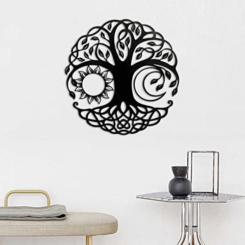 Exquisite Wandskulptur, Kunstdekor, 45,7 cm, Metall, Baum des Lebens, Wandkunst, Metall-Wanddekoration, Baum-Sonne-Mond-Kombination, Einweihungsgeschenk, Heimdekoration, Wandbehang, Skulptur für drinn