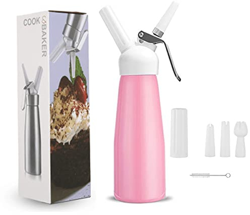 Professional Whipped Cream Dispenser, Aluminum Whipped Cream Canister, Whipped Cream Maker with 3 Decorating Nozzles and 1 Brush or Making Desserts Gourmet Cream