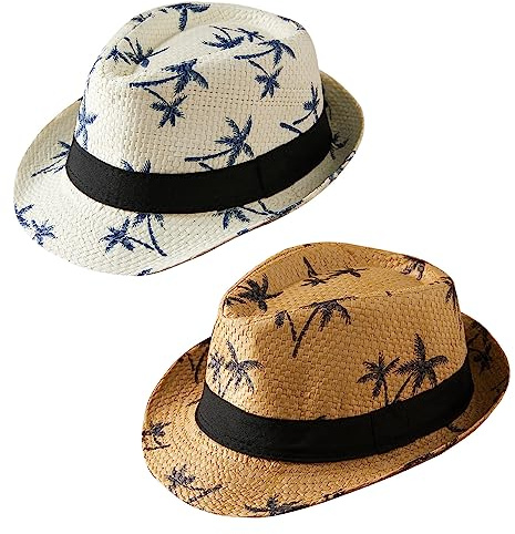 Maeau Halmhatt flicka pojke 0–3 år gammal, andningsbar solhatt för strand/resor, sommar anti-UV Panamahatt, cowboy jazzhatt, huvudomkrets: 54 cm, Vit + khaki, One Size
